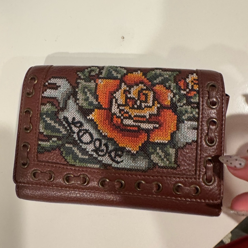 Isabella Fiore Brown Leather Wallet with Floral Design
